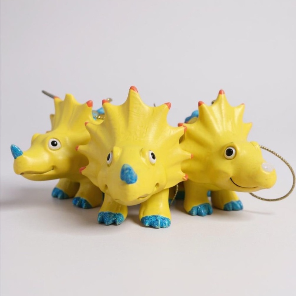 Set of 3 Dinosaur Christmas Ornaments Yellow Glitter Holiday Tree Décor Gift